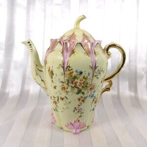 Green and Purple Floral Teapot,  Creamer, Milk Jug # 26128